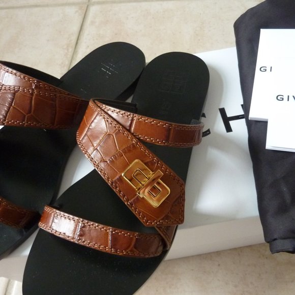 Givenchy | Shoes | Givenchy Eden Turnlock Slide Sandals  GIVENCHY \'Eden\' Turn-Lock Slide Sandals (Brown)